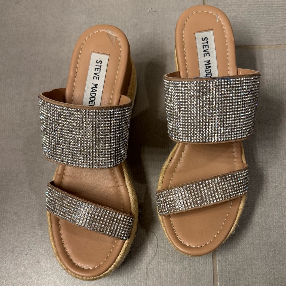 Steve Madden | Wedge | Rhinestone | Slide Sandals | bling | Women fit 5.5